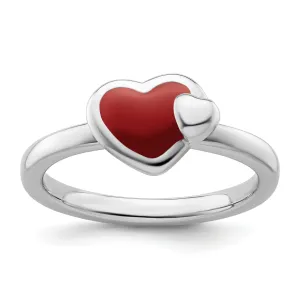 Sterling Silver Red Enameled Heart Ring