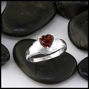 Sterling Silver Ring with Heart Shaped Garnet