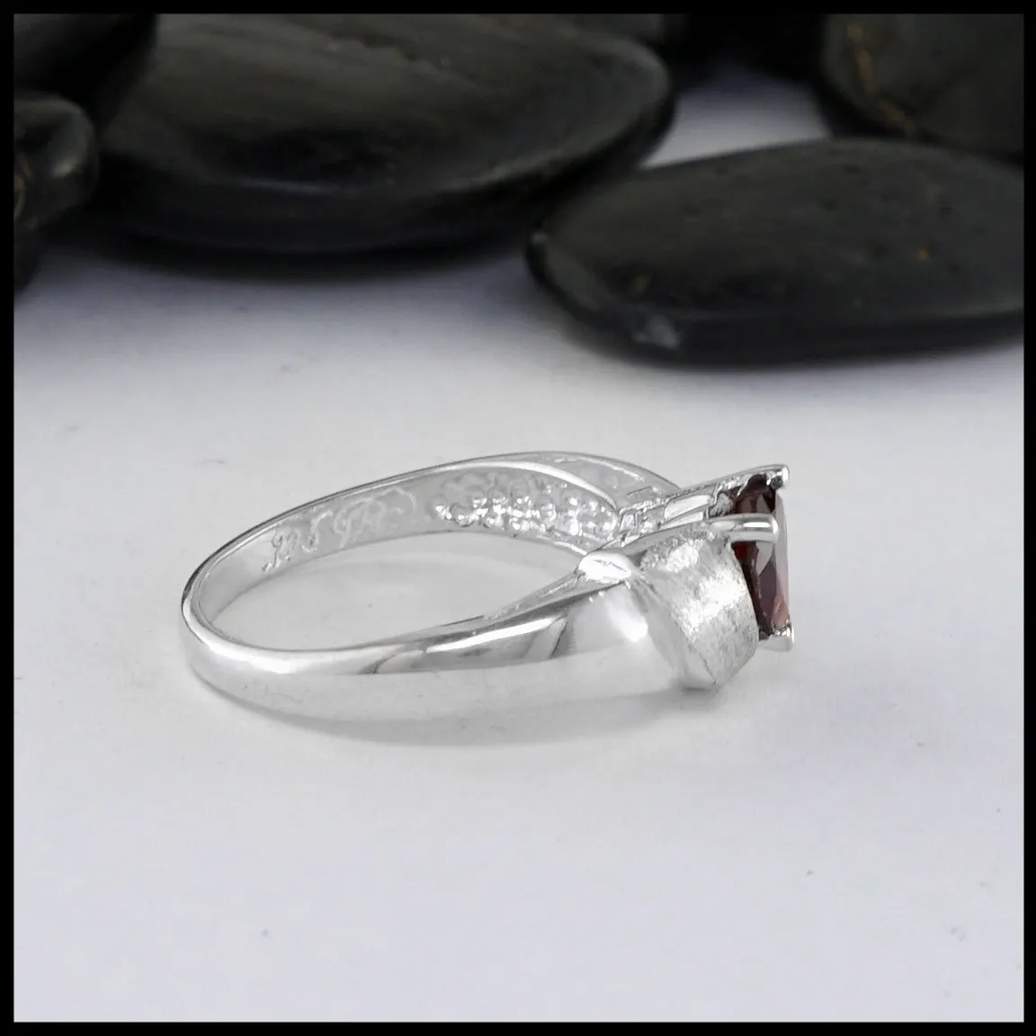 Sterling Silver Ring with Heart Shaped Garnet
