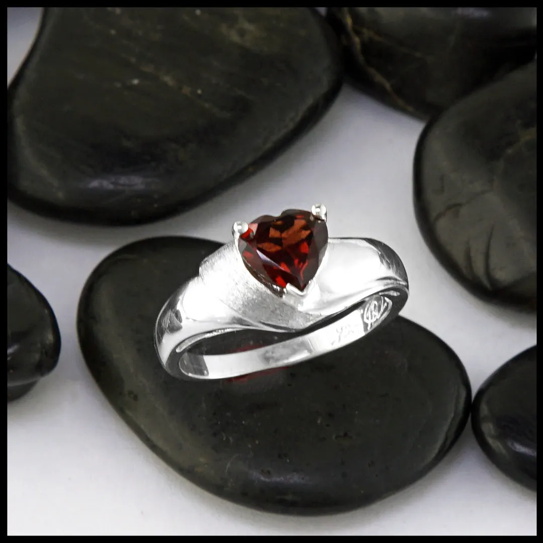 Sterling Silver Ring with Heart Shaped Garnet