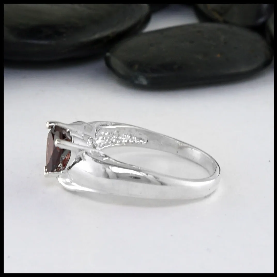 Sterling Silver Ring with Heart Shaped Garnet
