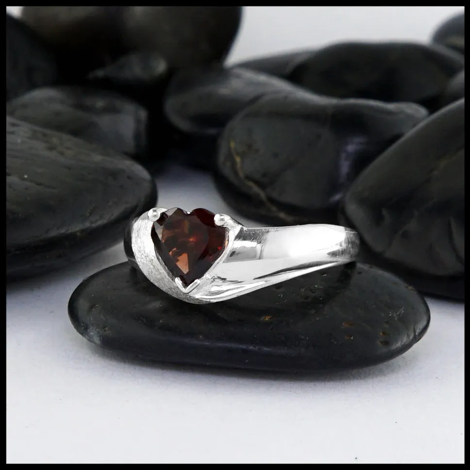 Sterling Silver Ring with Heart Shaped Garnet