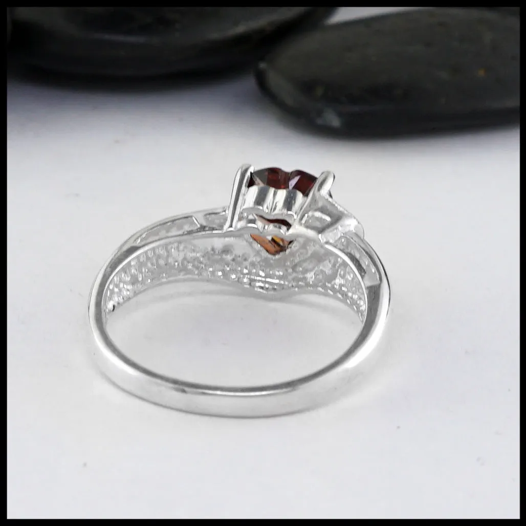 Sterling Silver Ring with Heart Shaped Garnet