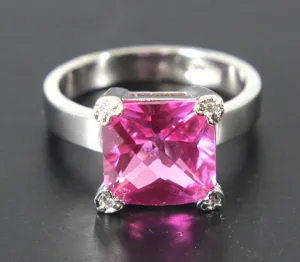 Sterling Silver Rose Zirconia Ring Size 7.5