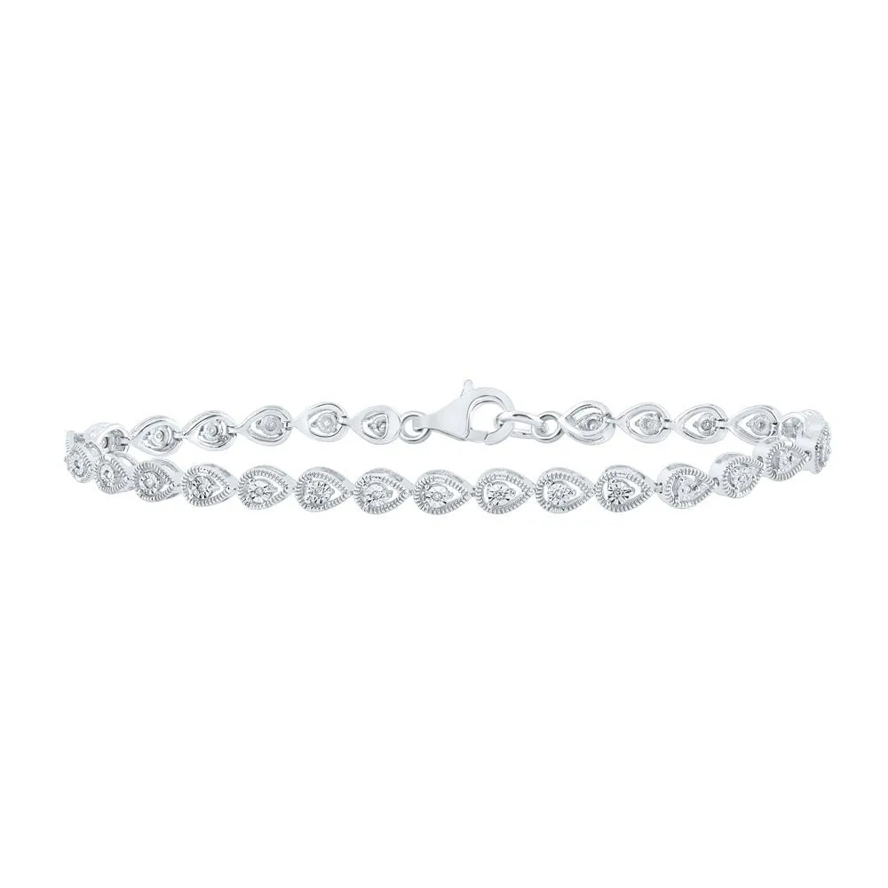 Sterling Silver Womens Round Diamond Fashion Bracelet 1/10 Cttw