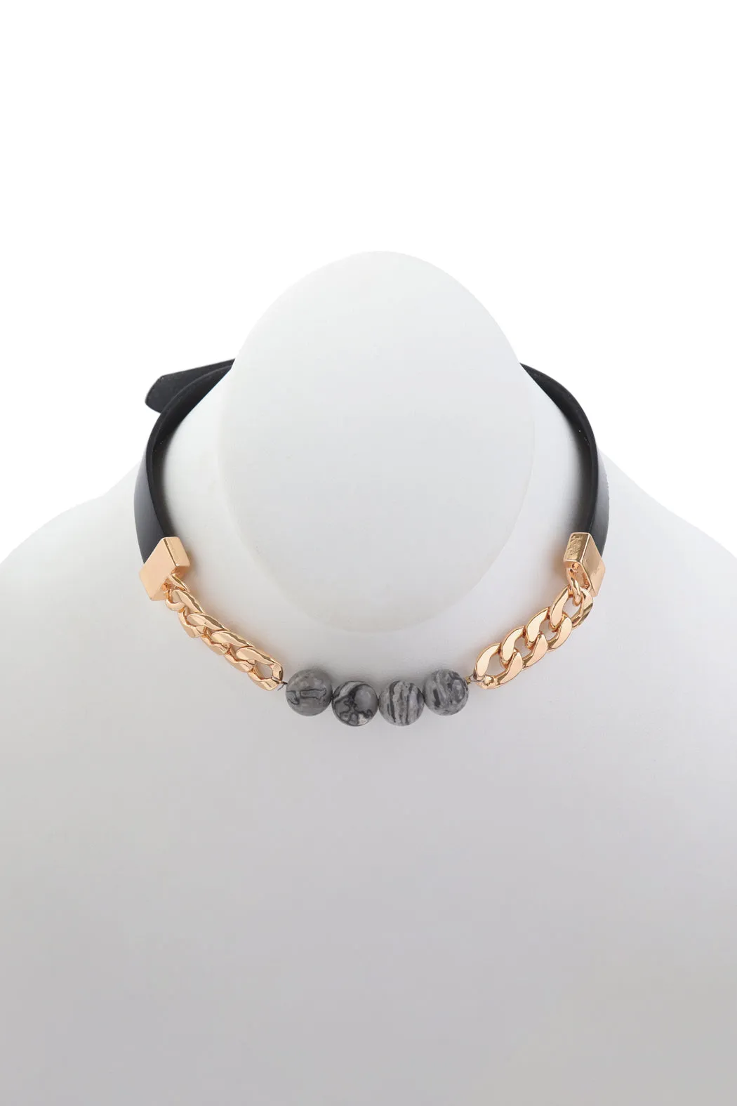 STONE CHARM LONG LEATHER-CHAIN BRACELET