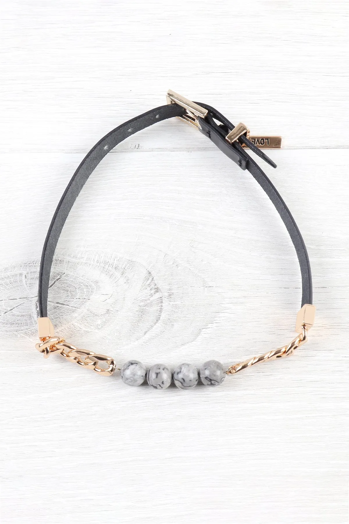 STONE CHARM LONG LEATHER-CHAIN BRACELET
