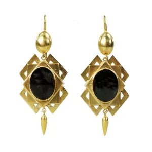 Striking 18k Gold and Garnet Cabochon Earrings