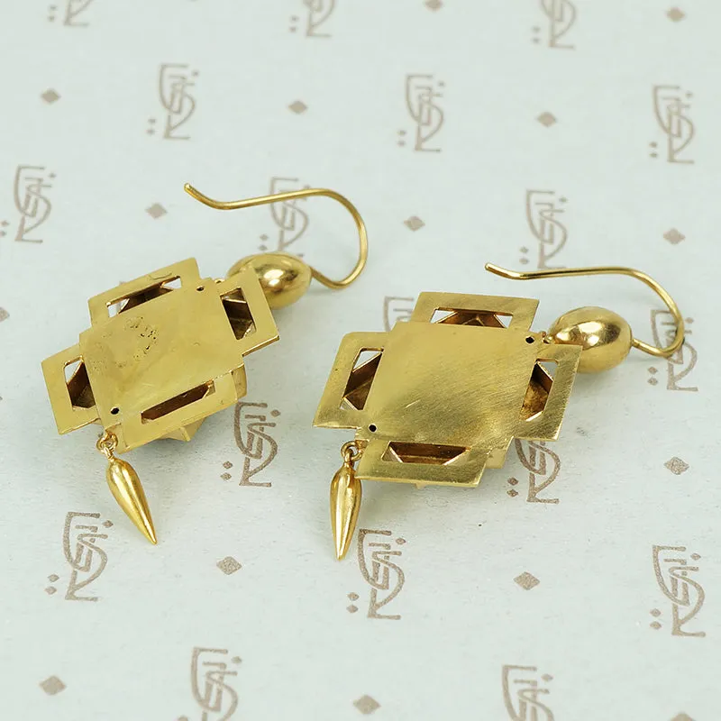 Striking 18k Gold and Garnet Cabochon Earrings