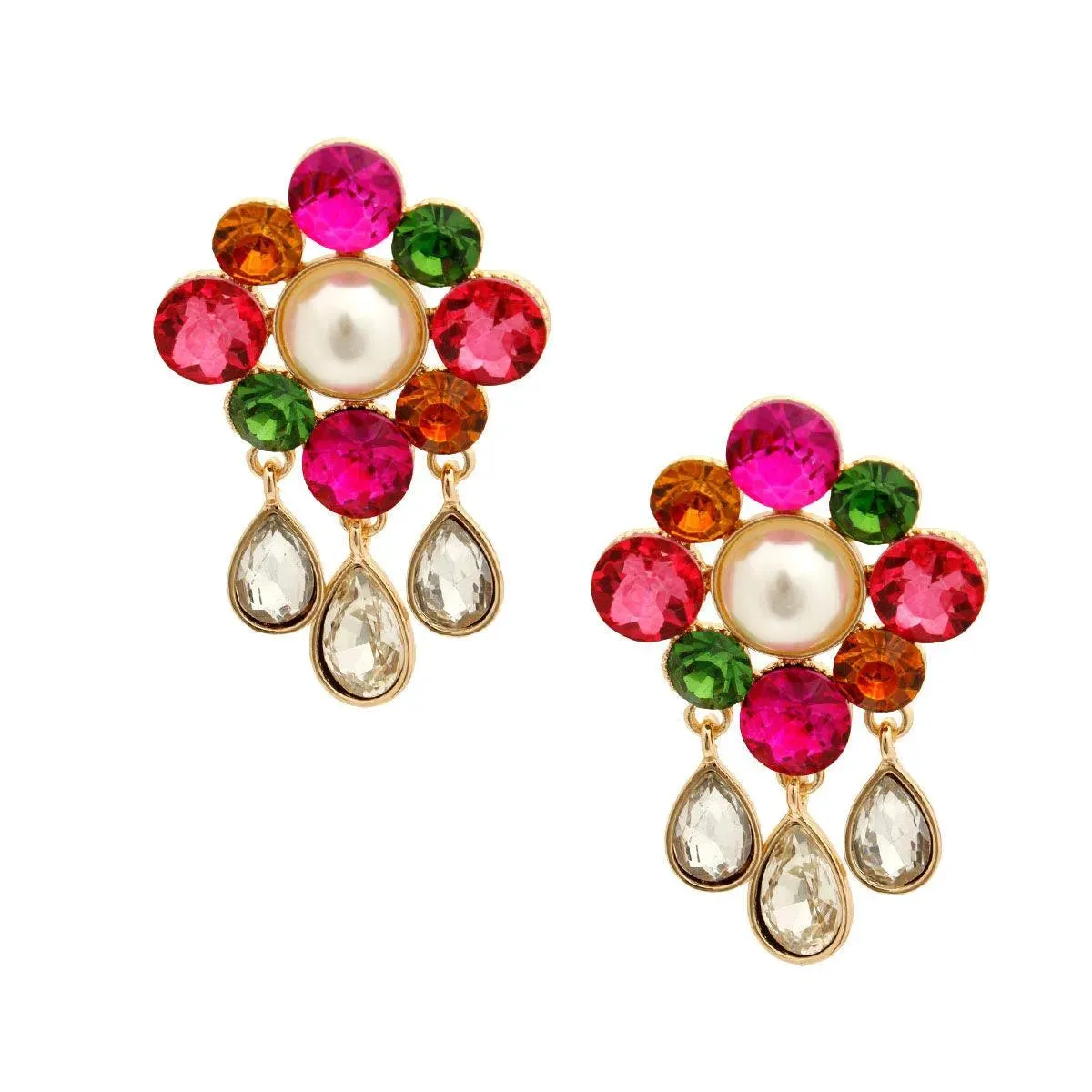 Stunning Multicolor Stud Flower Clear Droplet Earrings That Will Make You Shine