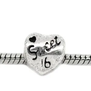 Sweet 16 Birthday Heart European Bead Compatible for Most European Snake Chain Bracelet
