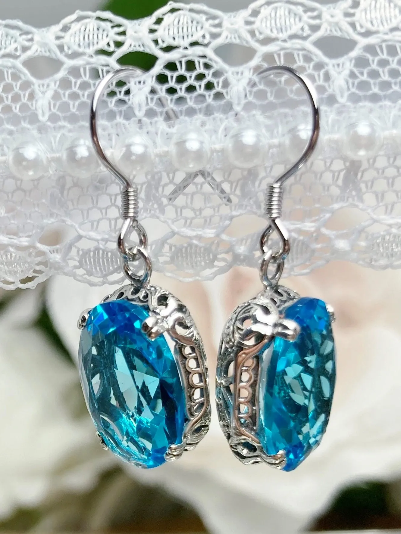 Swiss Blue Earrings, Edwardian Jewelry #E70