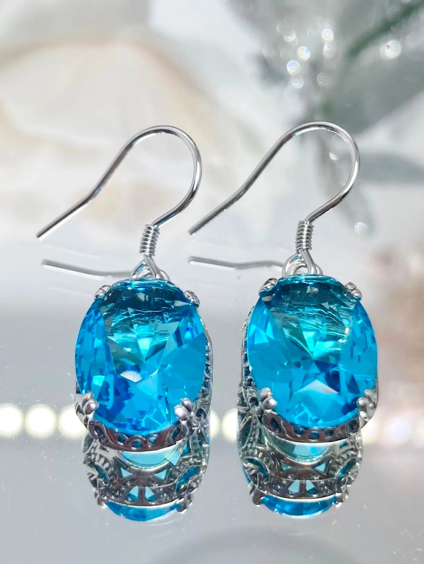 Swiss Blue Earrings, Edwardian Jewelry #E70