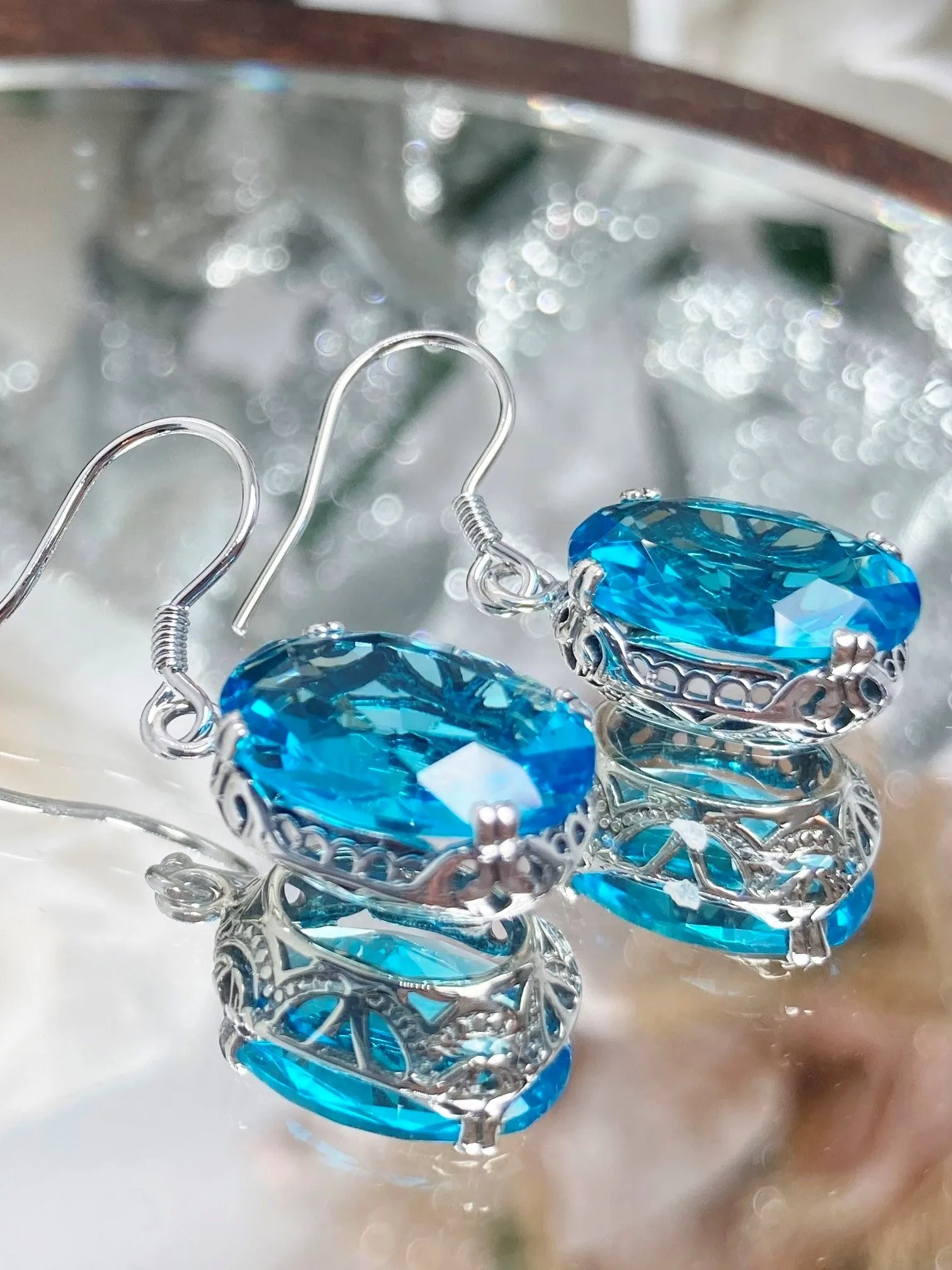 Swiss Blue Earrings, Edwardian Jewelry #E70