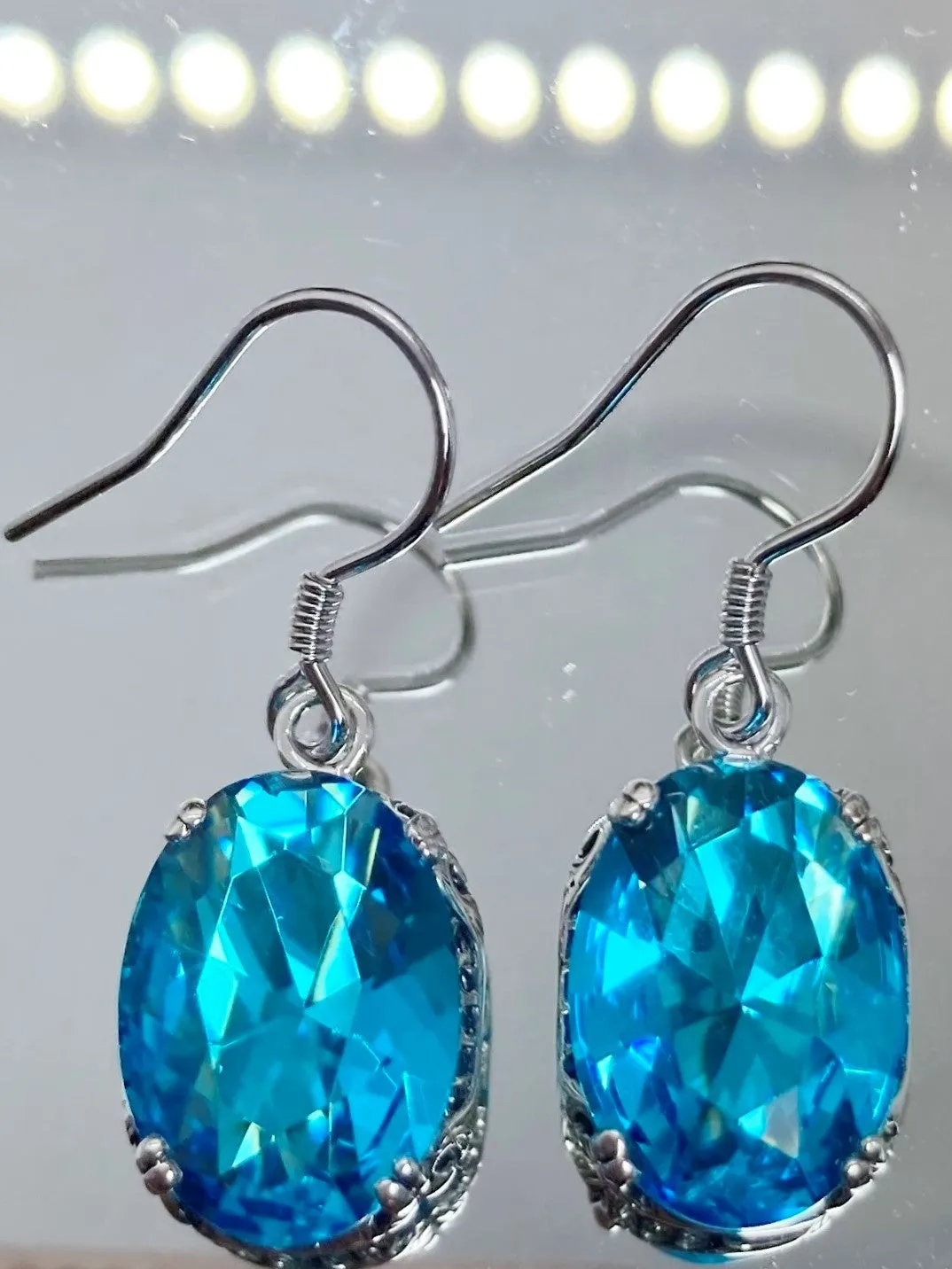 Swiss Blue Earrings, Edwardian Jewelry #E70