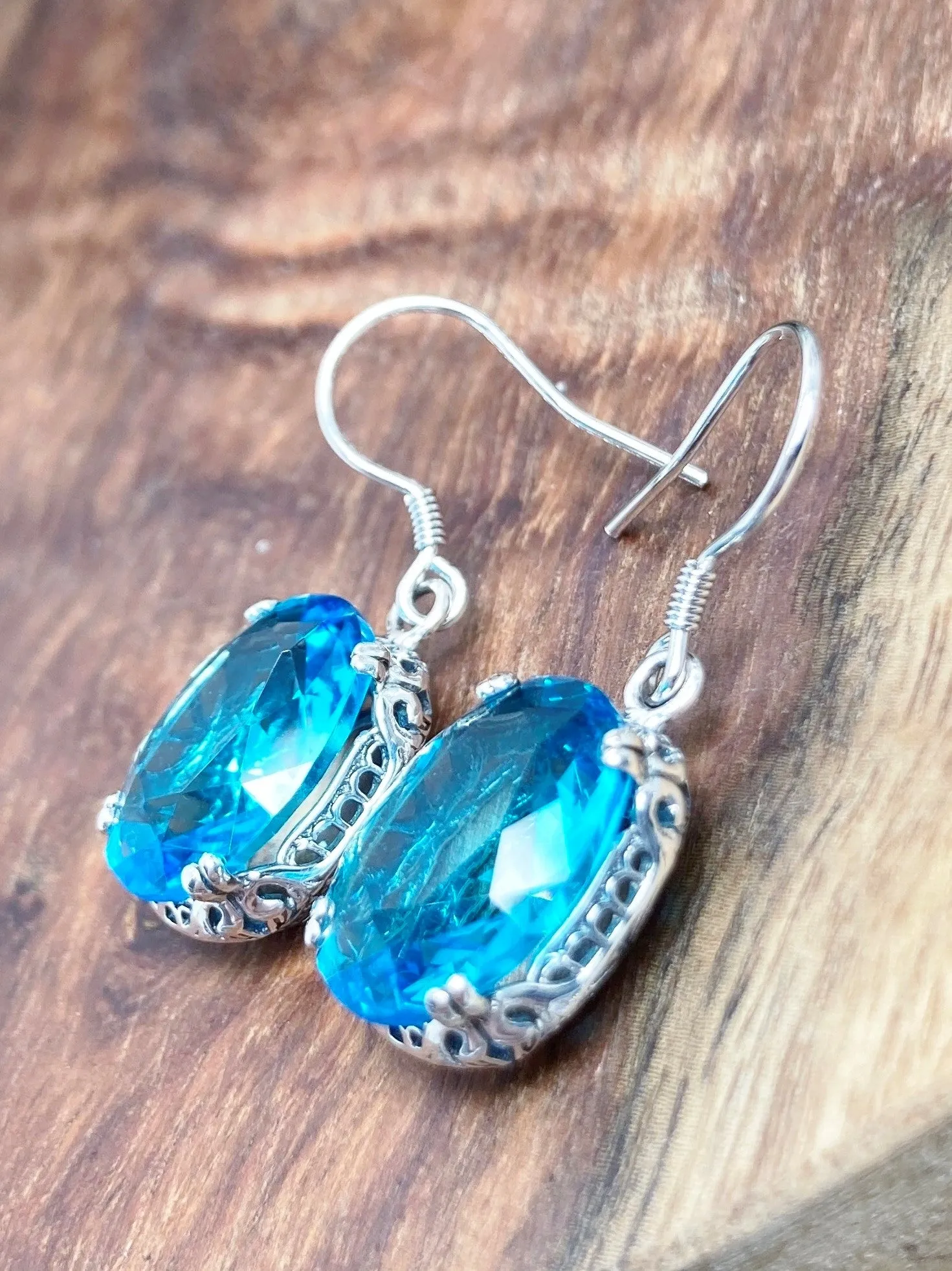 Swiss Blue Earrings, Edwardian Jewelry #E70