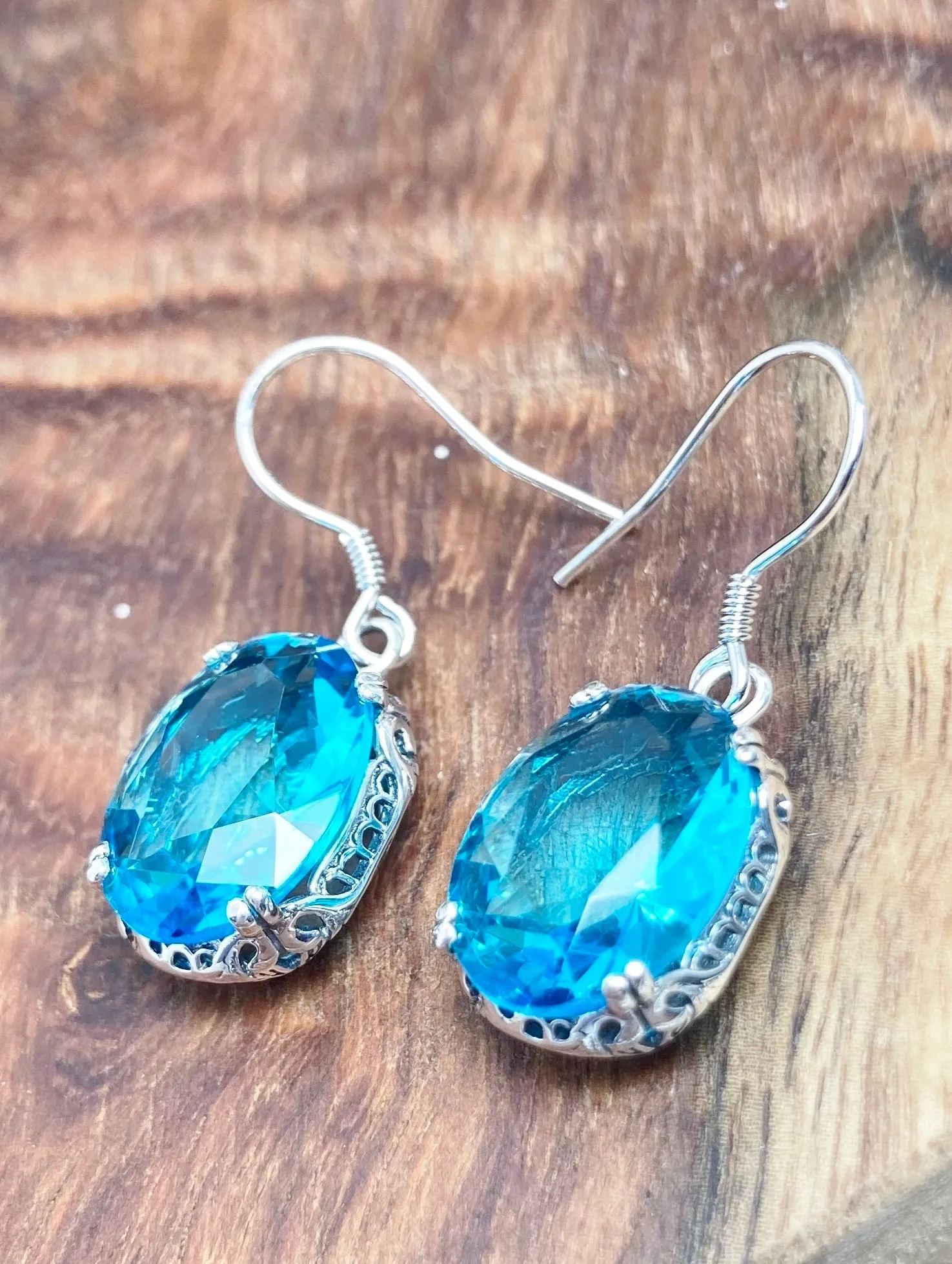 Swiss Blue Earrings, Edwardian Jewelry #E70