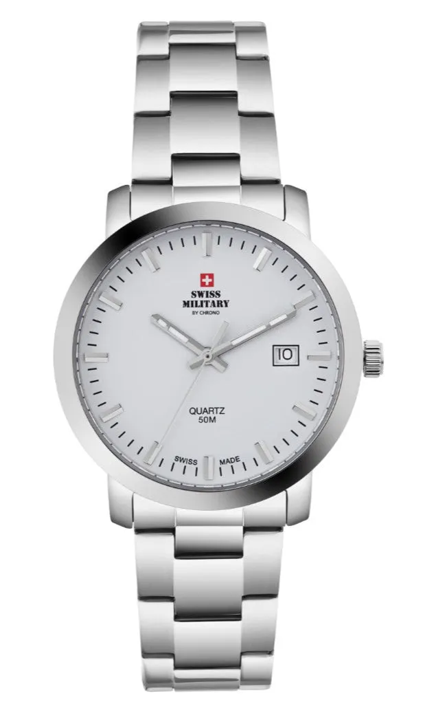Swiss Military by Chrono Swiss Made Analog Watch White Dial for Men's - SM34083.02