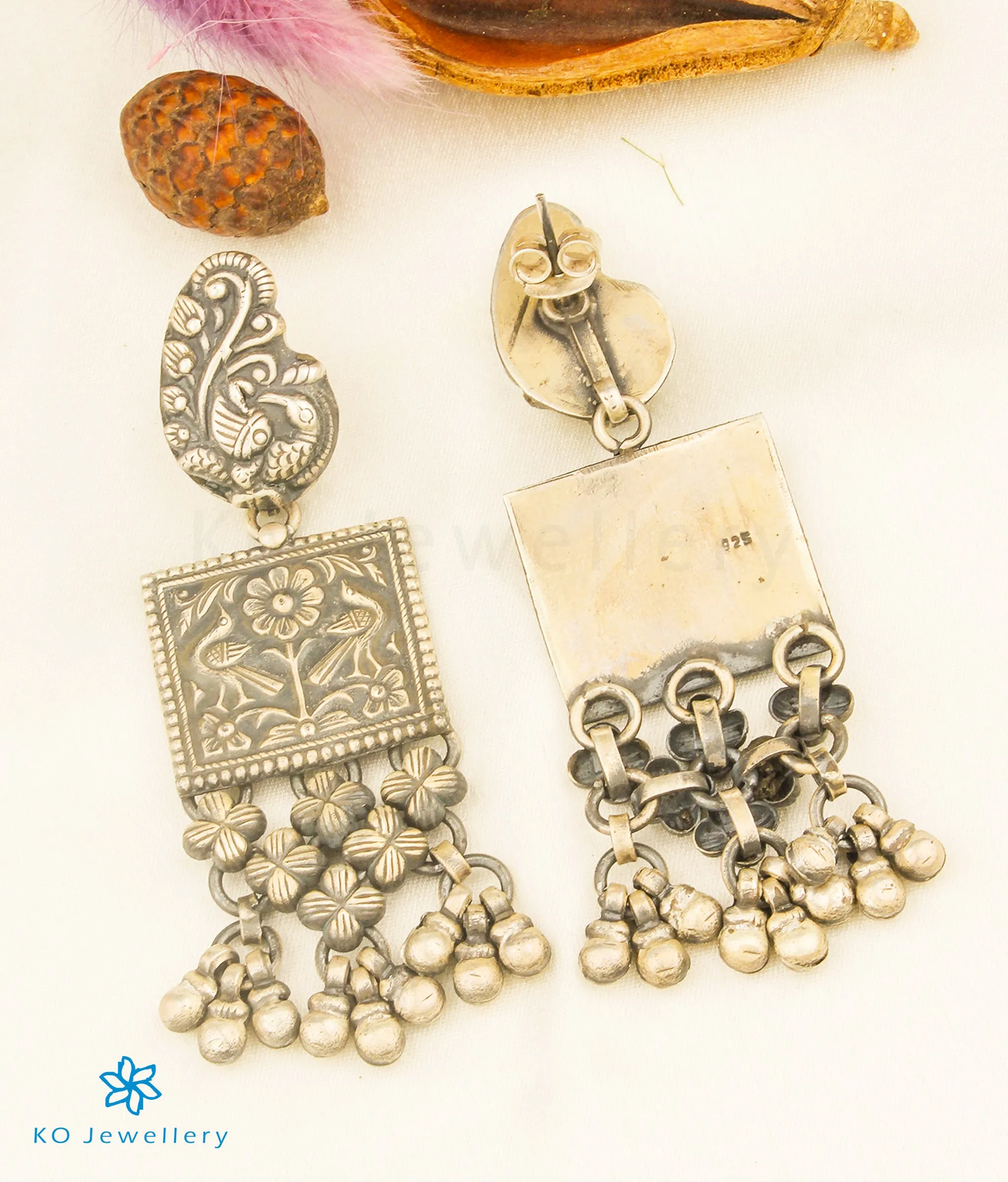 The Adhila Peacock Antique Silver Earrings