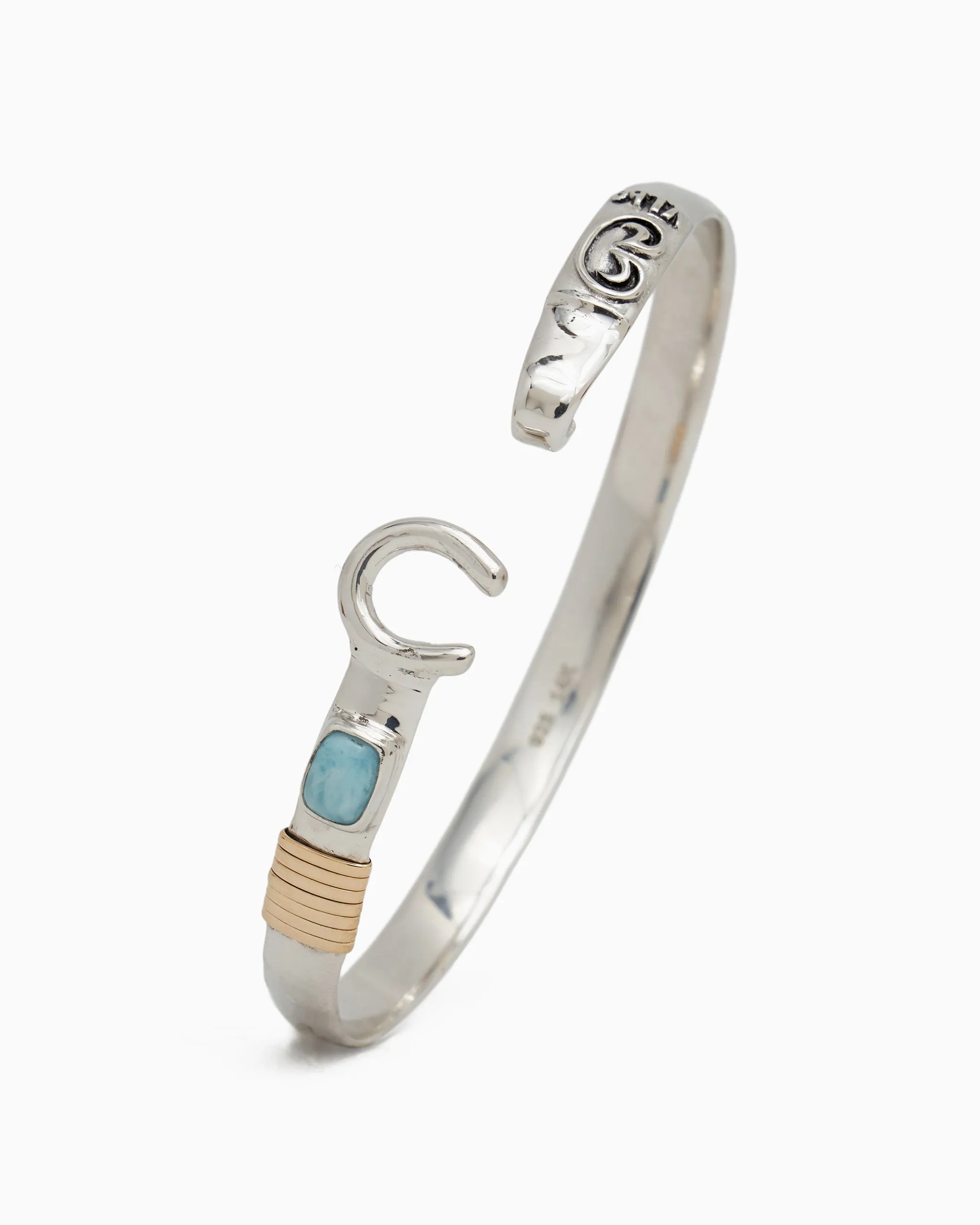 The Hook Bracelet with Stone, 6mm - Larimar