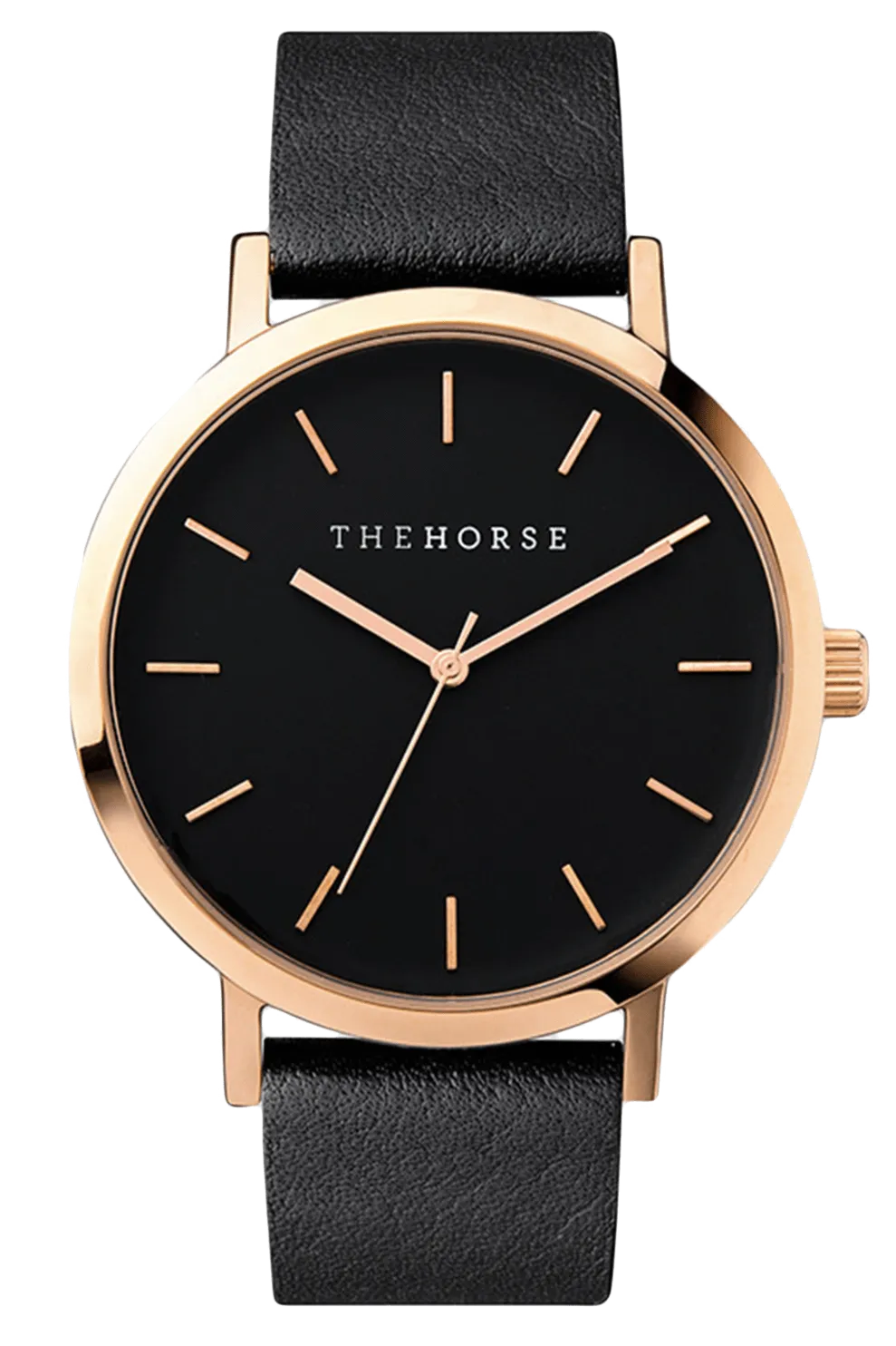 THE HORSE 'THE ORIGINAL' WATCH - ROSE GOLD/BLACK FACE/BLACK LEATHER