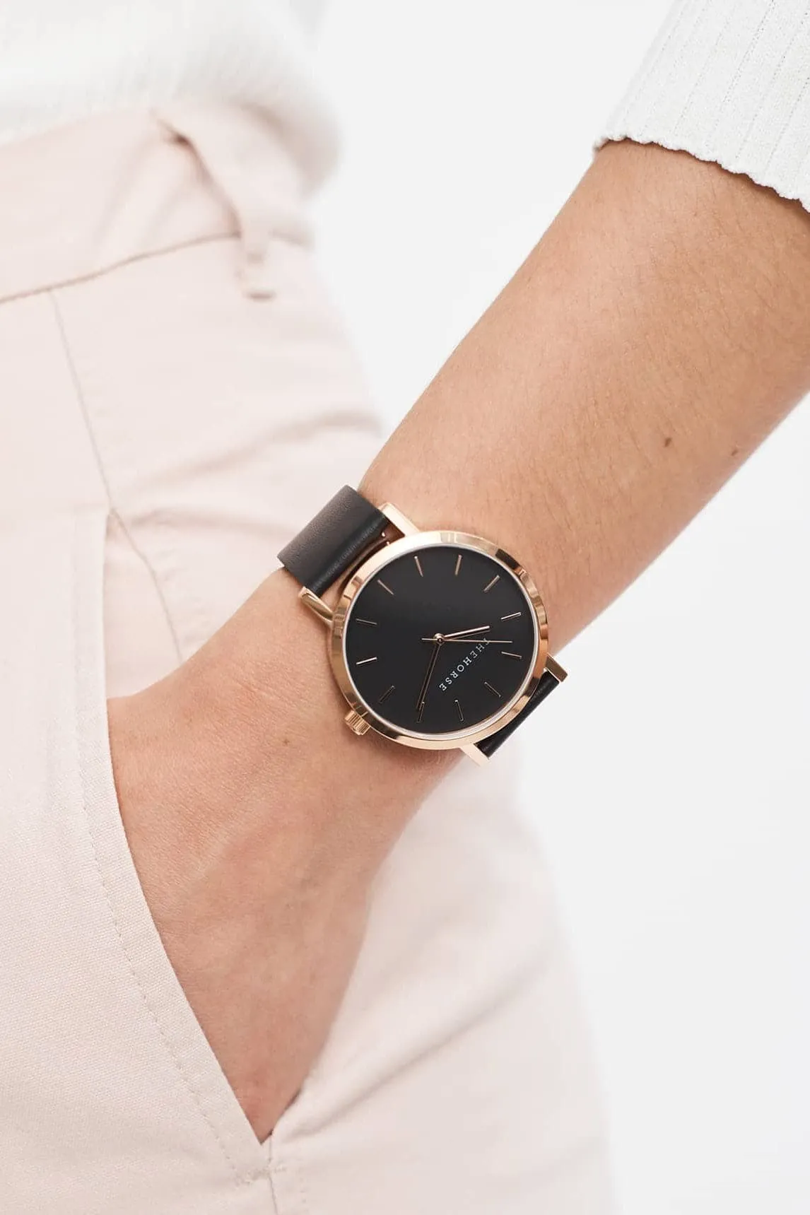 THE HORSE 'THE ORIGINAL' WATCH - ROSE GOLD/BLACK FACE/BLACK LEATHER