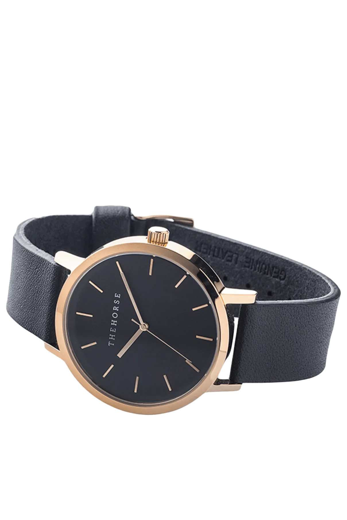 THE HORSE 'THE ORIGINAL' WATCH - ROSE GOLD/BLACK FACE/BLACK LEATHER