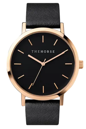 THE HORSE 'THE ORIGINAL' WATCH - ROSE GOLD/BLACK FACE/BLACK LEATHER