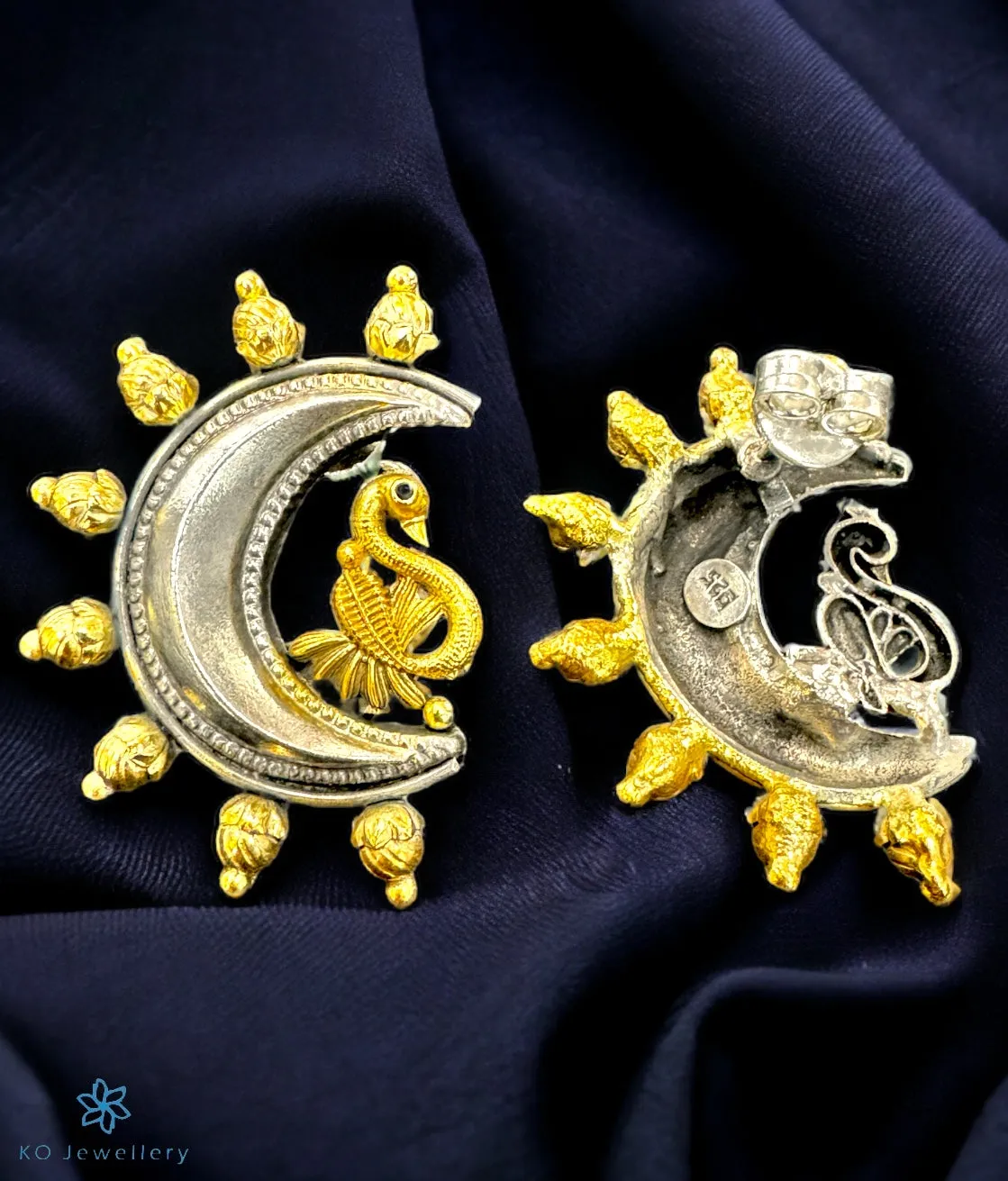 The Ittina Half-moon Antique Silver Earrings (Two-Tone)