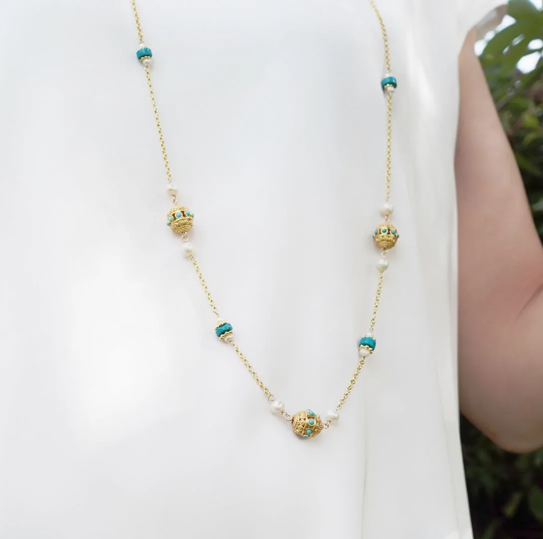 The Nine Antique Style Long Necklace and Earrings Set