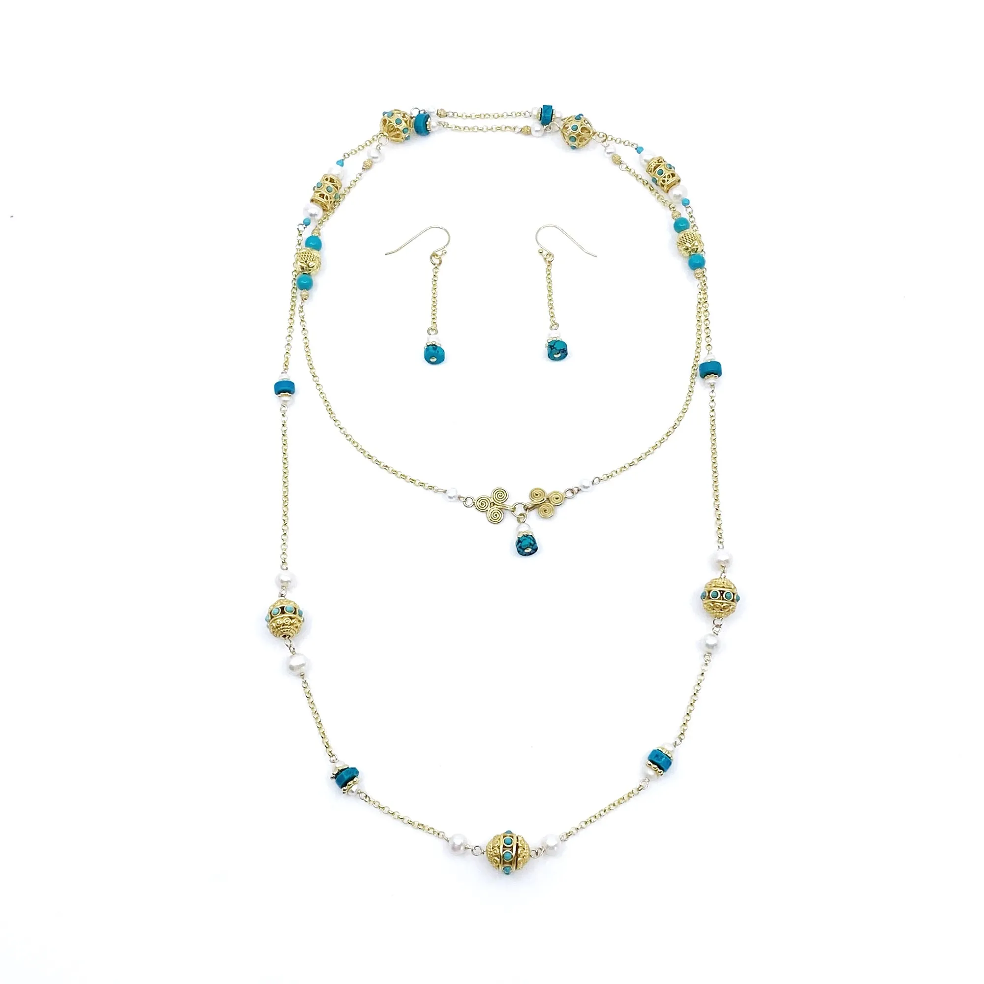 The Nine Antique Style Long Necklace and Earrings Set