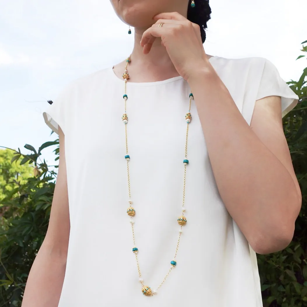 The Nine Antique Style Long Necklace and Earrings Set