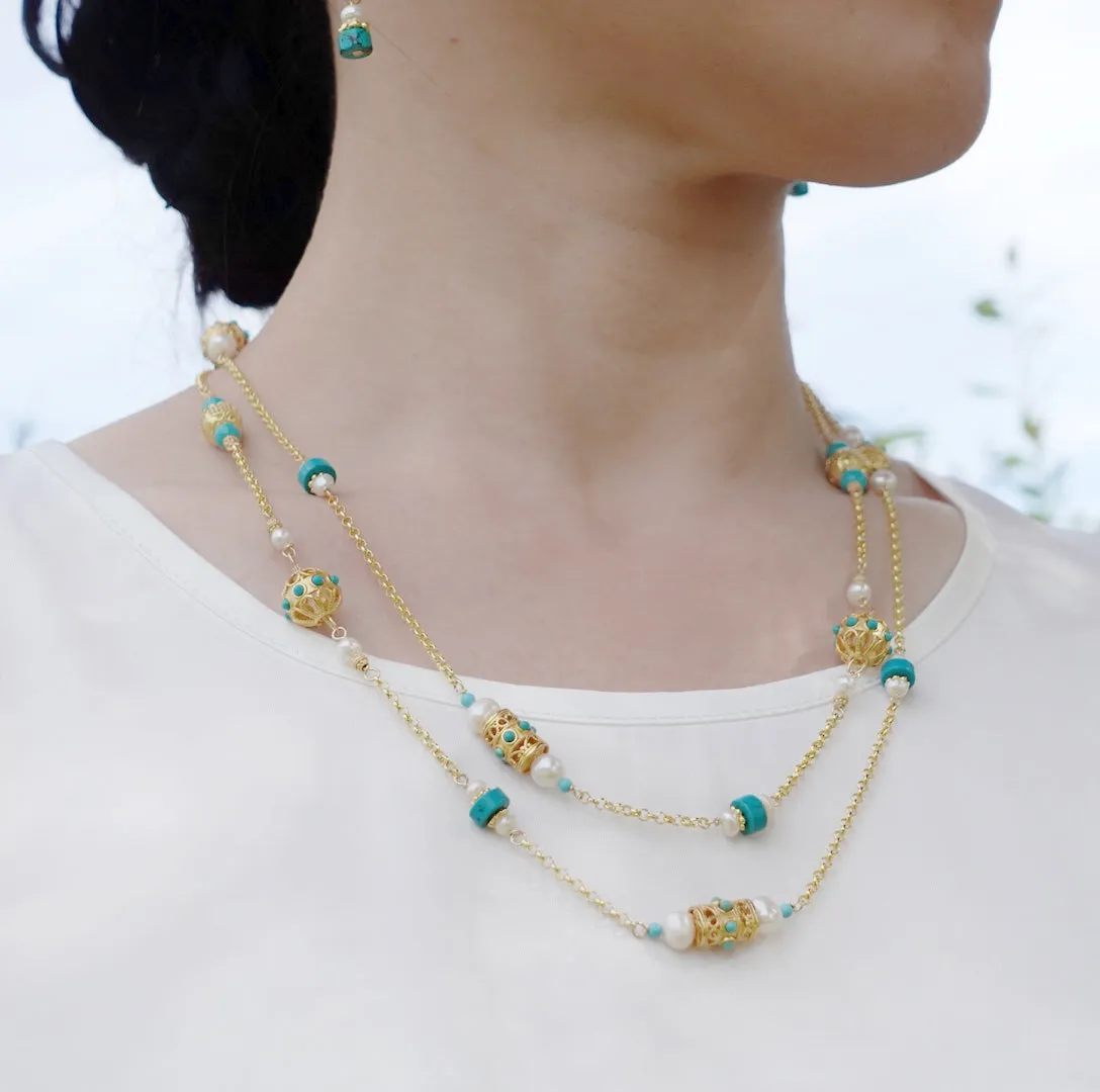 The Nine Antique Style Long Necklace and Earrings Set
