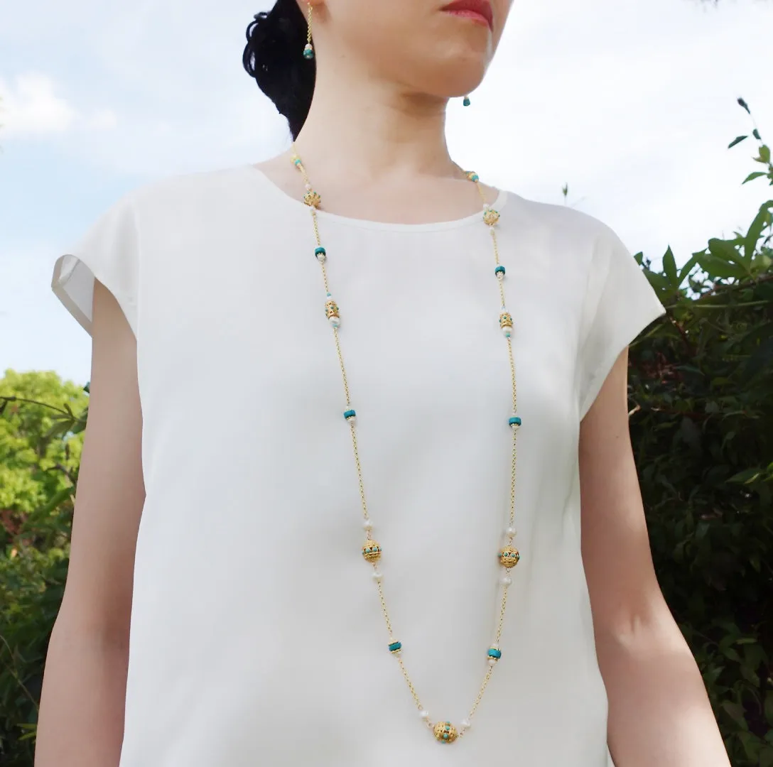 The Nine Antique Style Long Necklace and Earrings Set