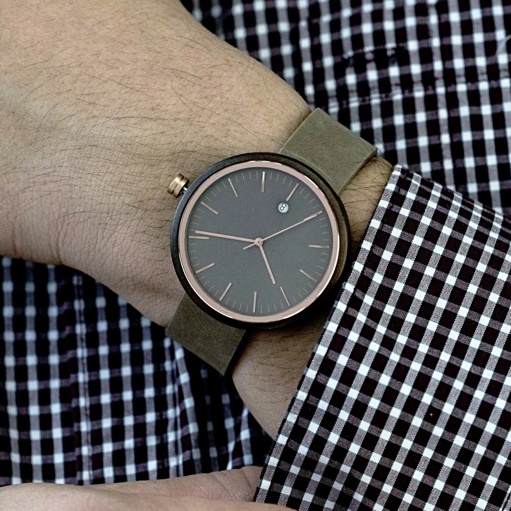 The Peak Dark Sandalwood Minimalist Wood Watch - Slate Gray Dial, Sapphire Crystal, Swiss Quartz Movement | Skyline Series
