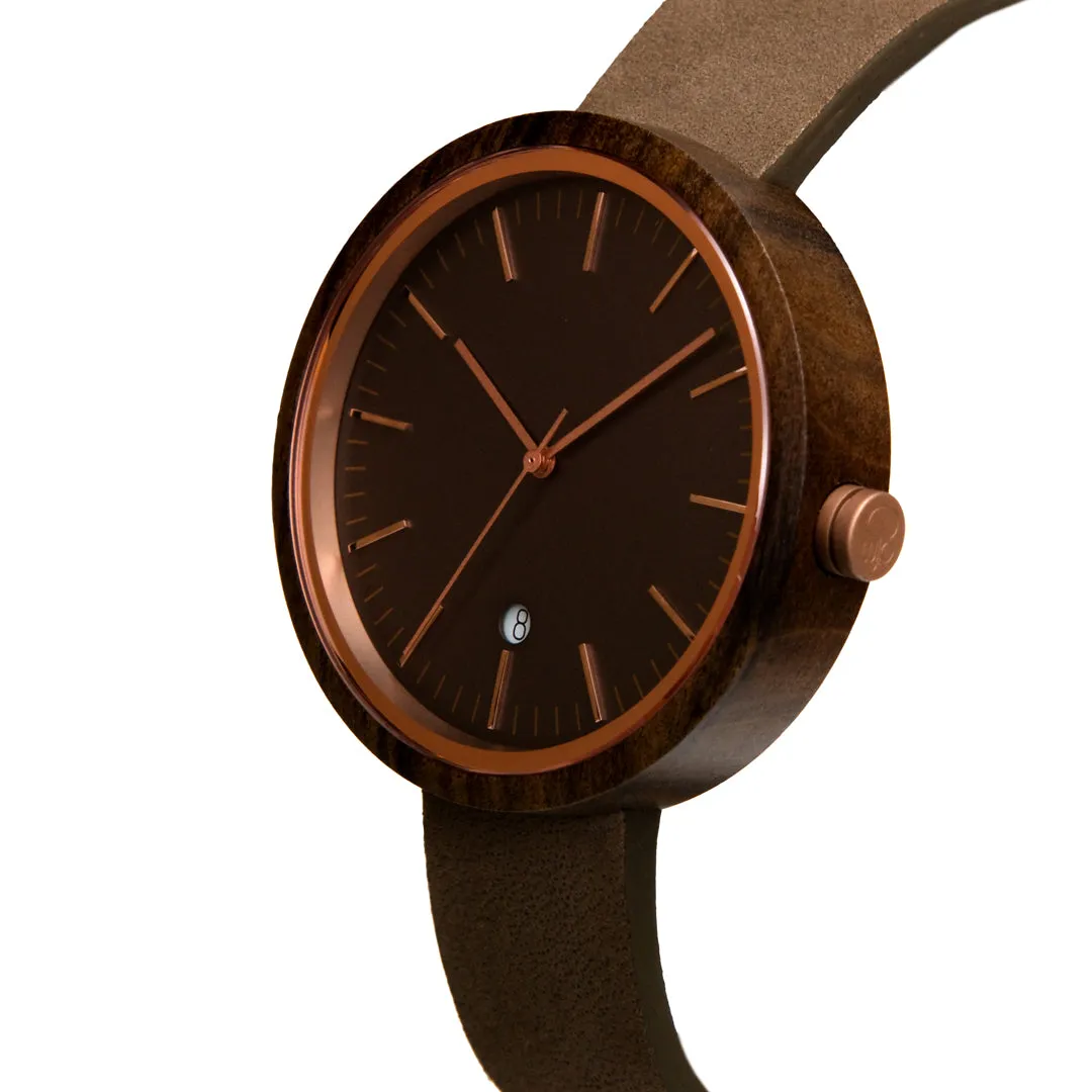 The Peak Dark Sandalwood Minimalist Wood Watch - Slate Gray Dial, Sapphire Crystal, Swiss Quartz Movement | Skyline Series