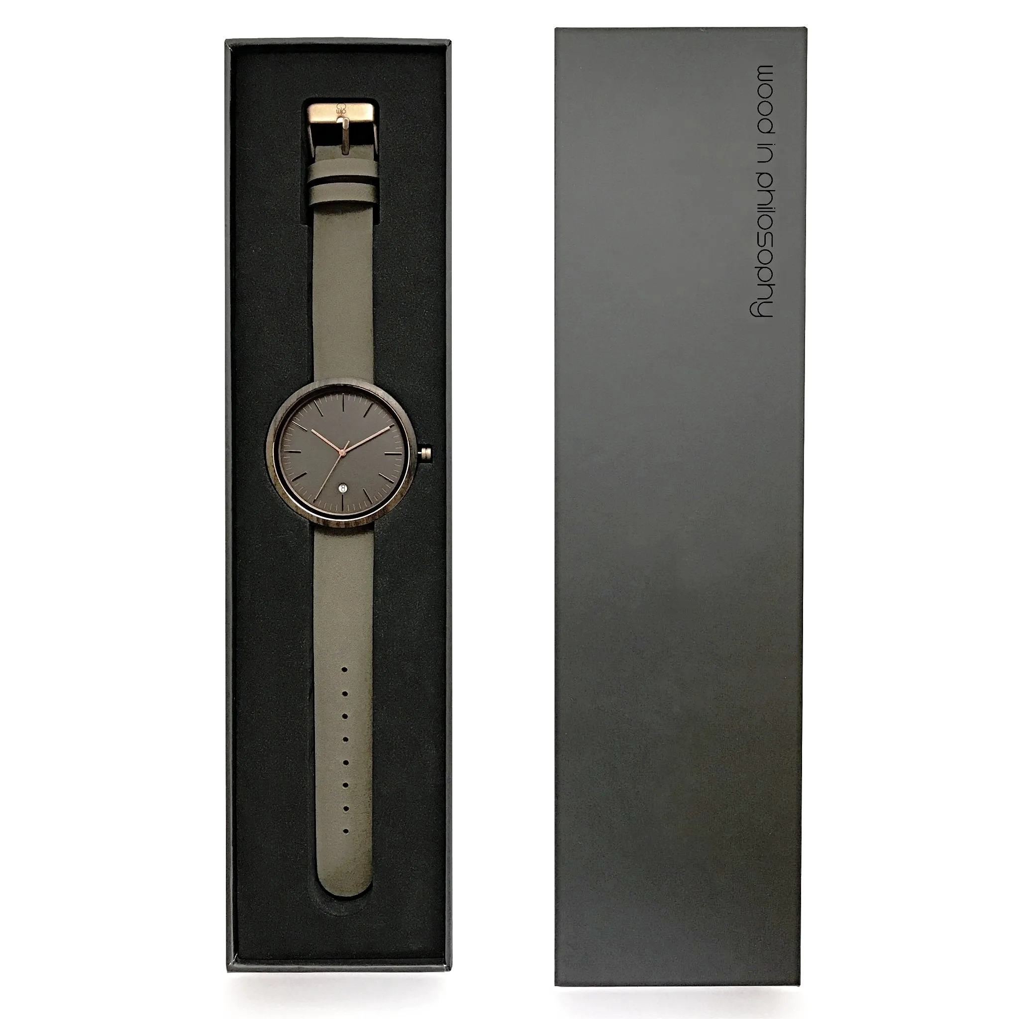 The Peak Dark Sandalwood Minimalist Wood Watch - Slate Gray Dial, Sapphire Crystal, Swiss Quartz Movement | Skyline Series