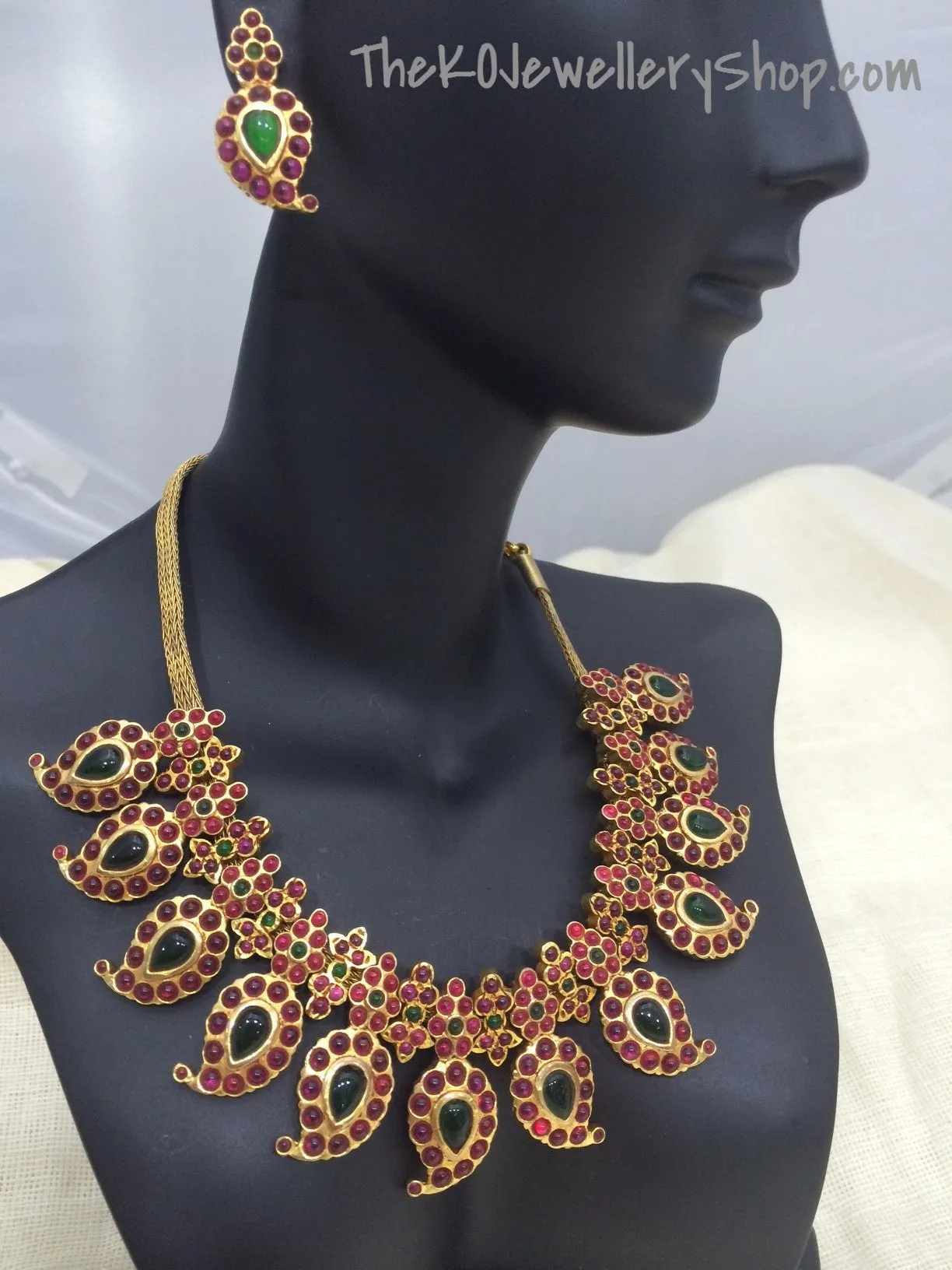 The Suvarna Manga Malai Silver Necklace Set & Earrings(Big)