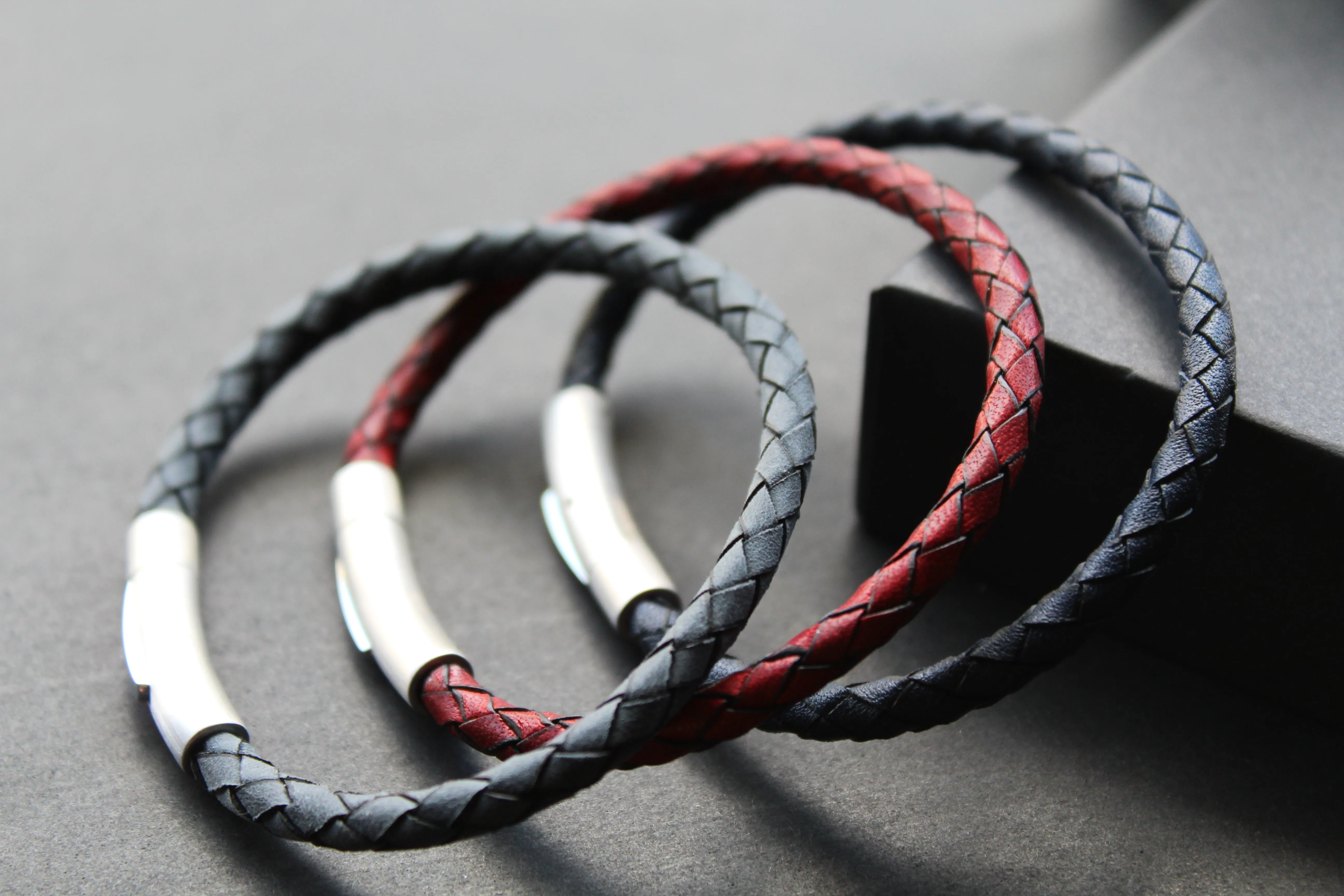 Thin Single Plait Leather Bracelets