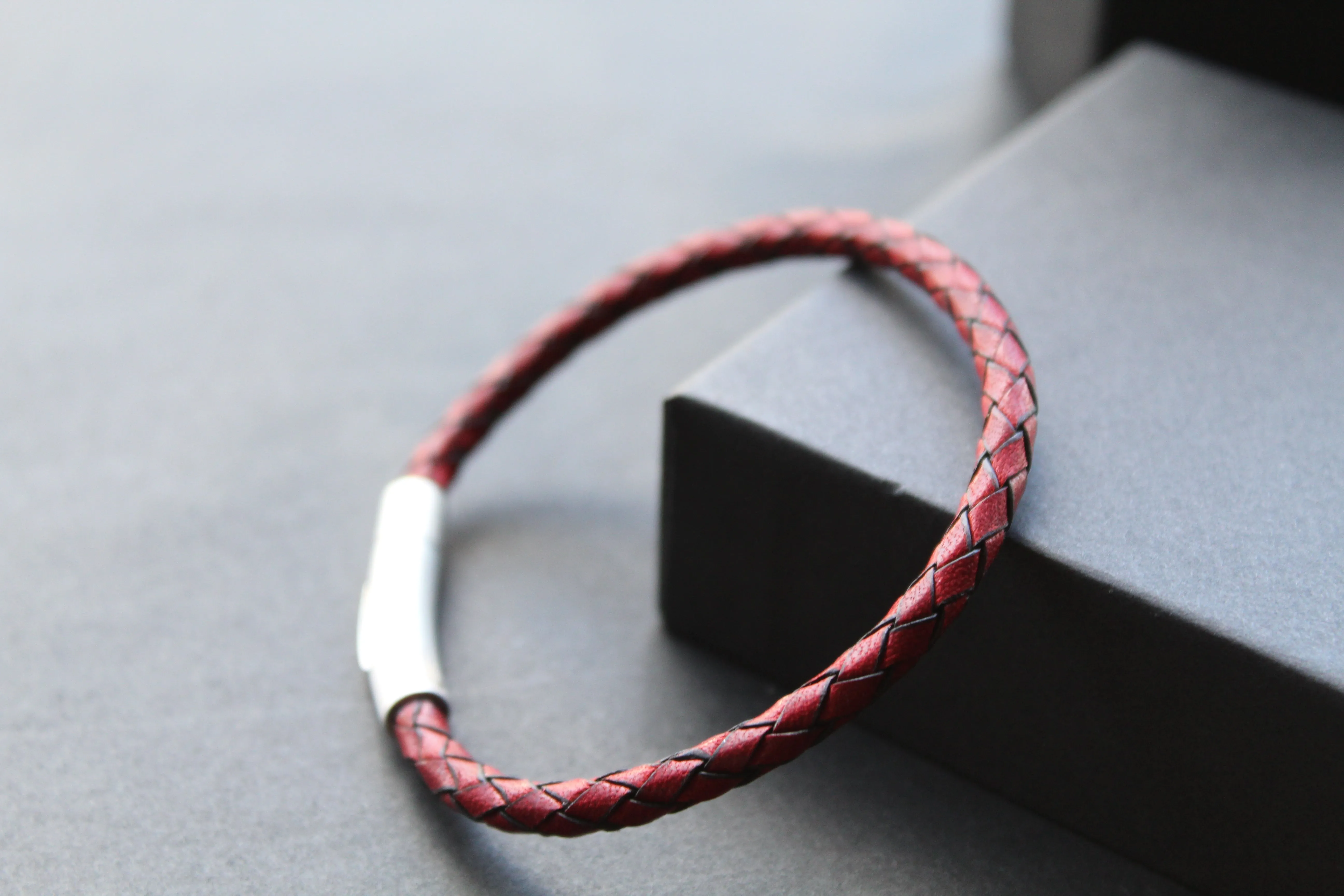 Thin Single Plait Leather Bracelets