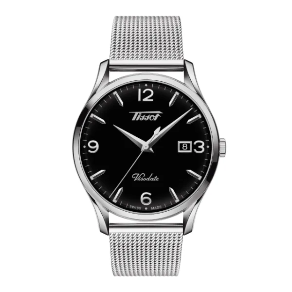 Tissot Heritage Visodate Silver Mesh Braselet Black Dial Quartz Watch for Gents - T118.410.11.057.00