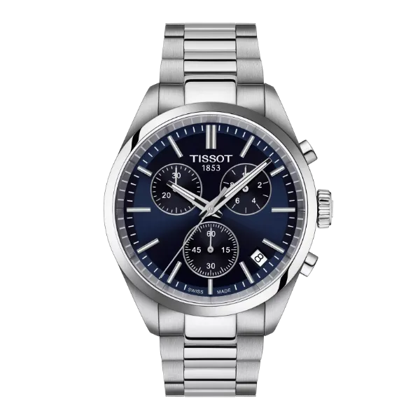 Tissot PR 100 Silver Stainless Steel Blue Dial Chronograph Quartz Watch for Gents - T150.417.11.041.00