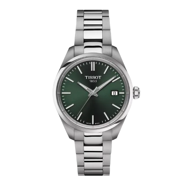 Tissot T-Classic Grey Stainless Steel Green Dial Quartz Watch for Ladies - T150.210.11.091.00