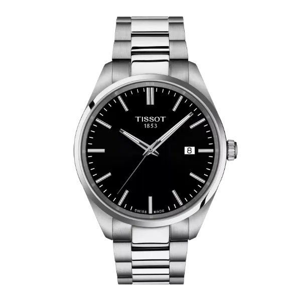 Tissot T-Classic Silver Stainless Steel Black Dial Quartz Watch for Gents - T150.410.11.051.00