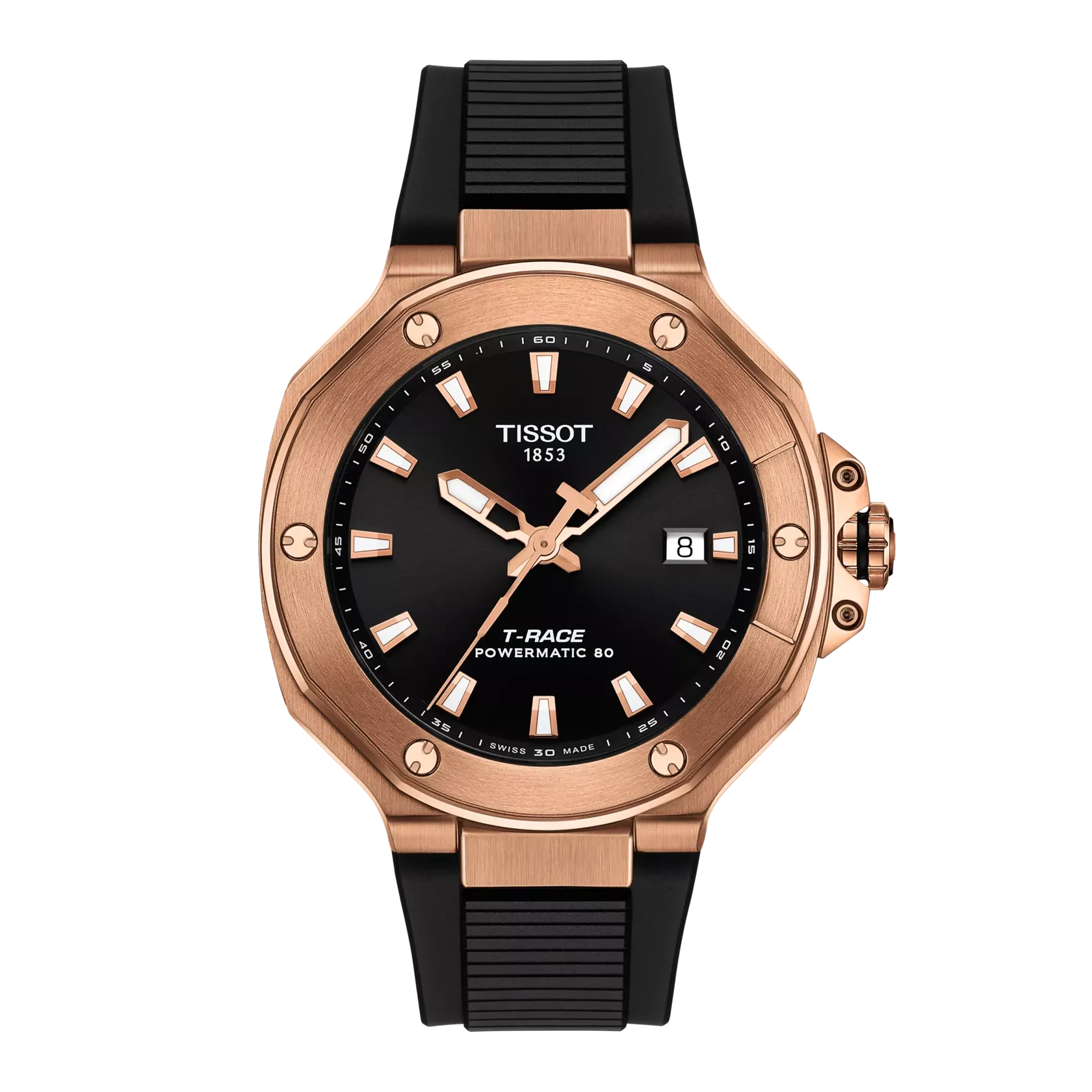 TISSOT T-RACE BLUE POWERMATIC 80 41mm RG PVD on Black Rubber