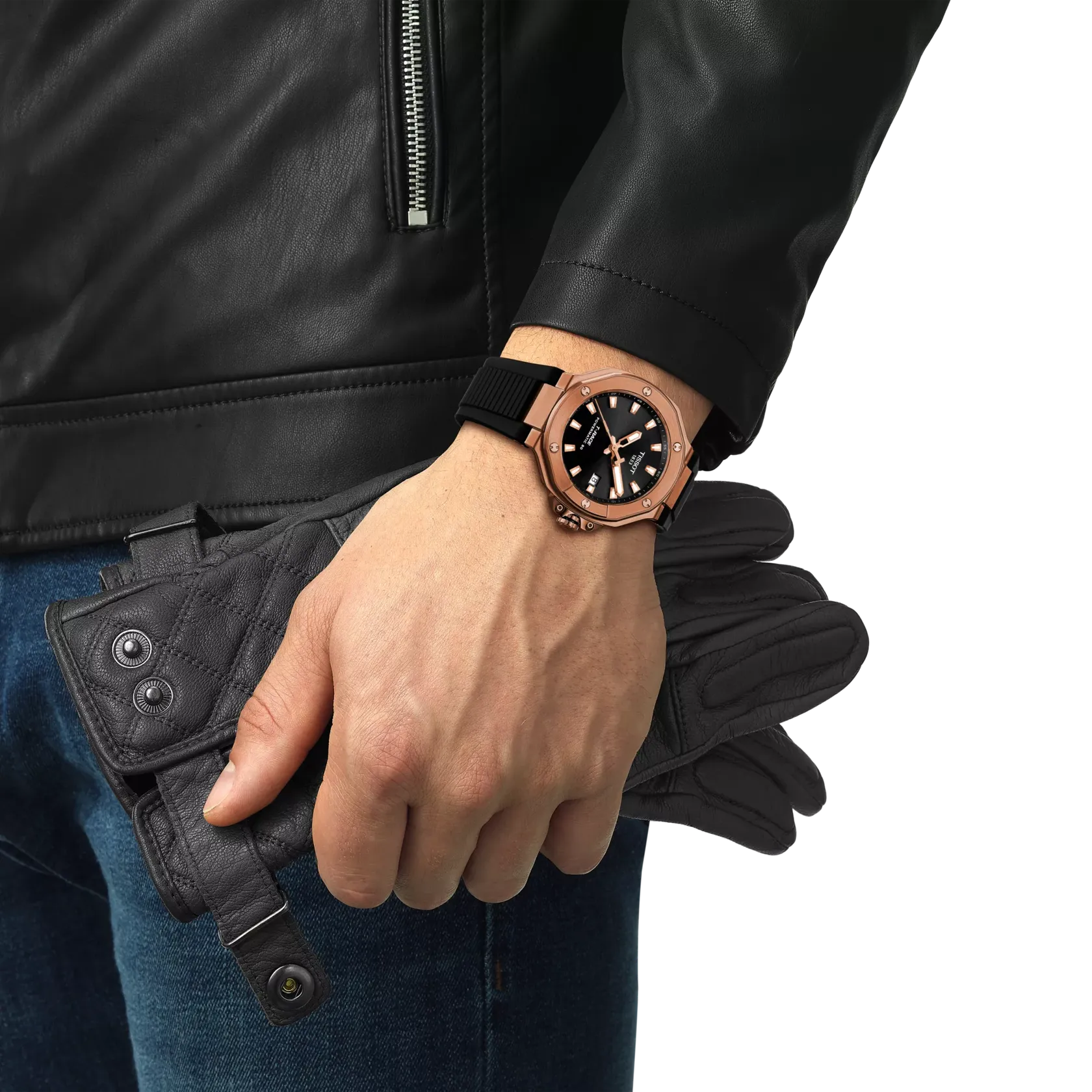 TISSOT T-RACE BLUE POWERMATIC 80 41mm RG PVD on Black Rubber