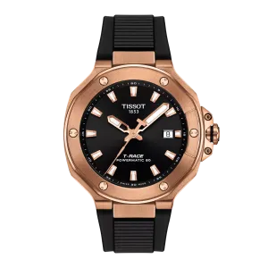 TISSOT T-RACE BLUE POWERMATIC 80 41mm RG PVD on Black Rubber