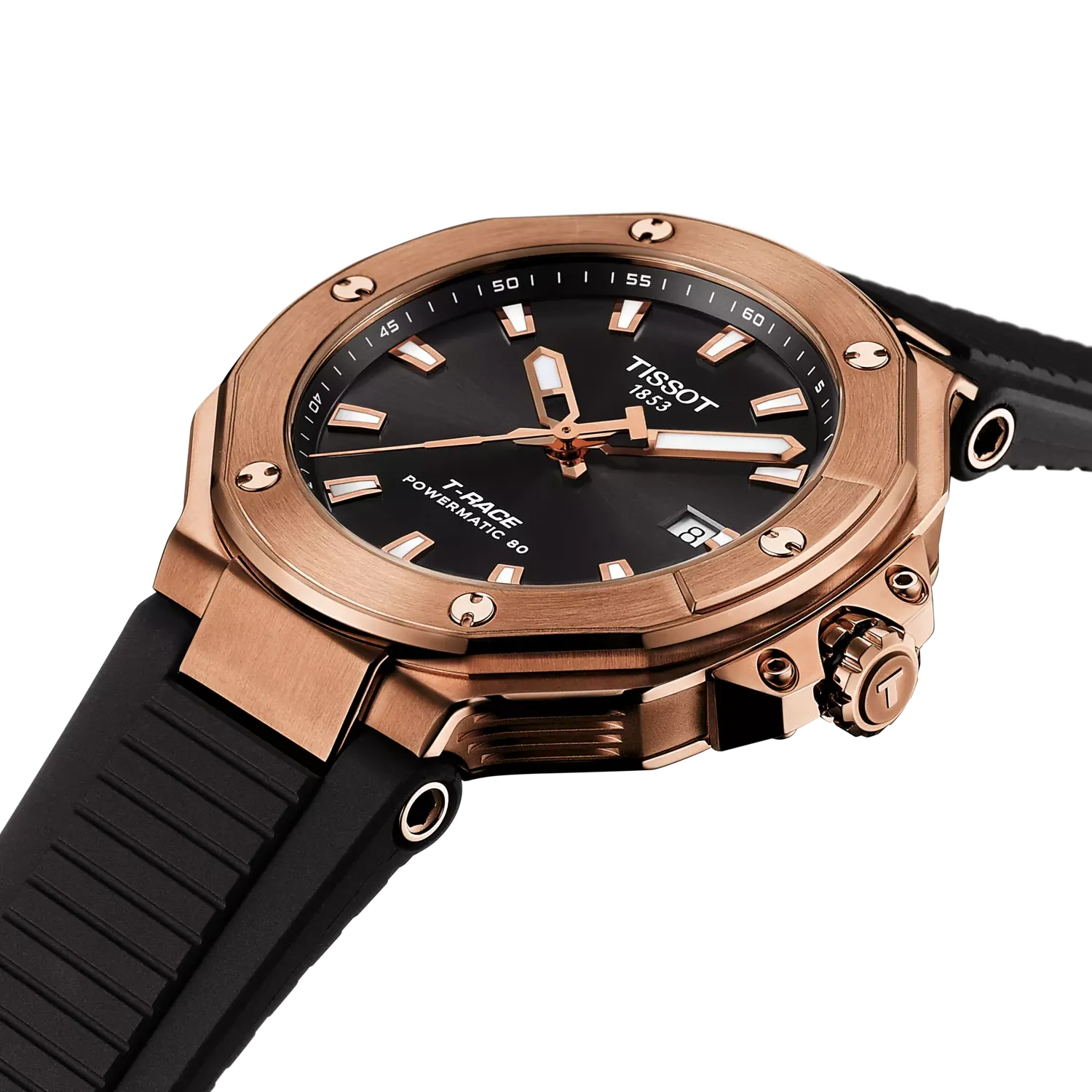 TISSOT T-RACE BLUE POWERMATIC 80 41mm RG PVD on Black Rubber