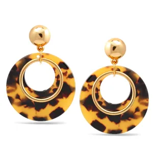 TORTOISE SHELL ACETATE RESIN ROUND GOLD POST EARRINGS #SQ313-DE1803617X (NB10)