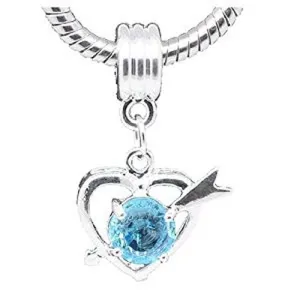 Tourquise Rhinestone Cupid Heart Dangle Charm European Bead Compatible for Most European Snake Chain Bracelet